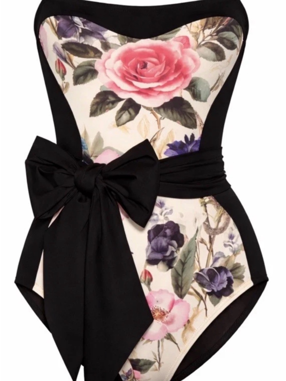 Ta3 Black Floral One-Piece Swimsuit with sash